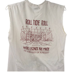 VTG Alabama Crimson Roll Tide Sleeveless Cut White T Shirt Size Medium